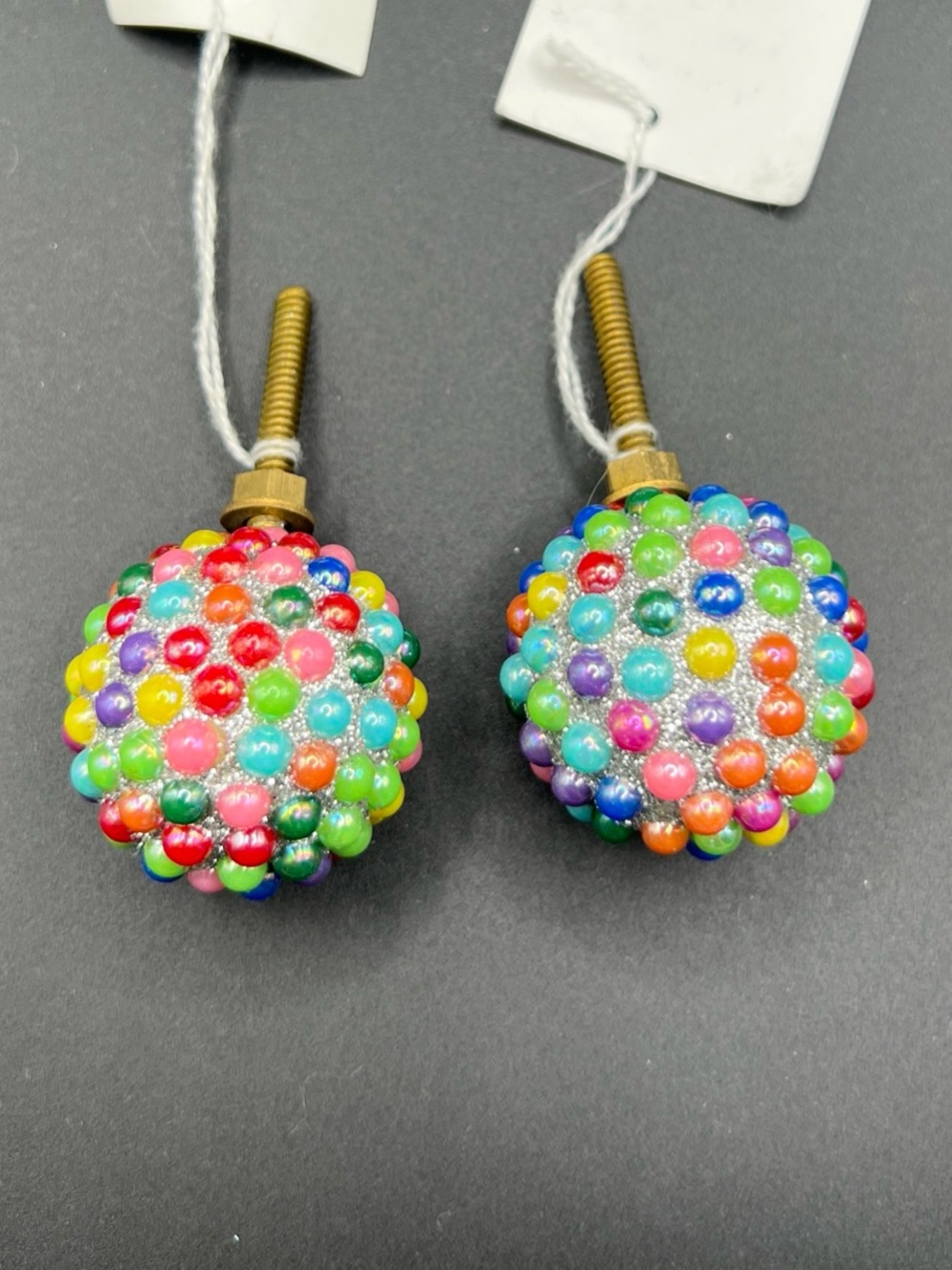 Set of 2 Multicolor Rainbow Resin Bead Glitter Disco Ball Drawer Knobs Pulls